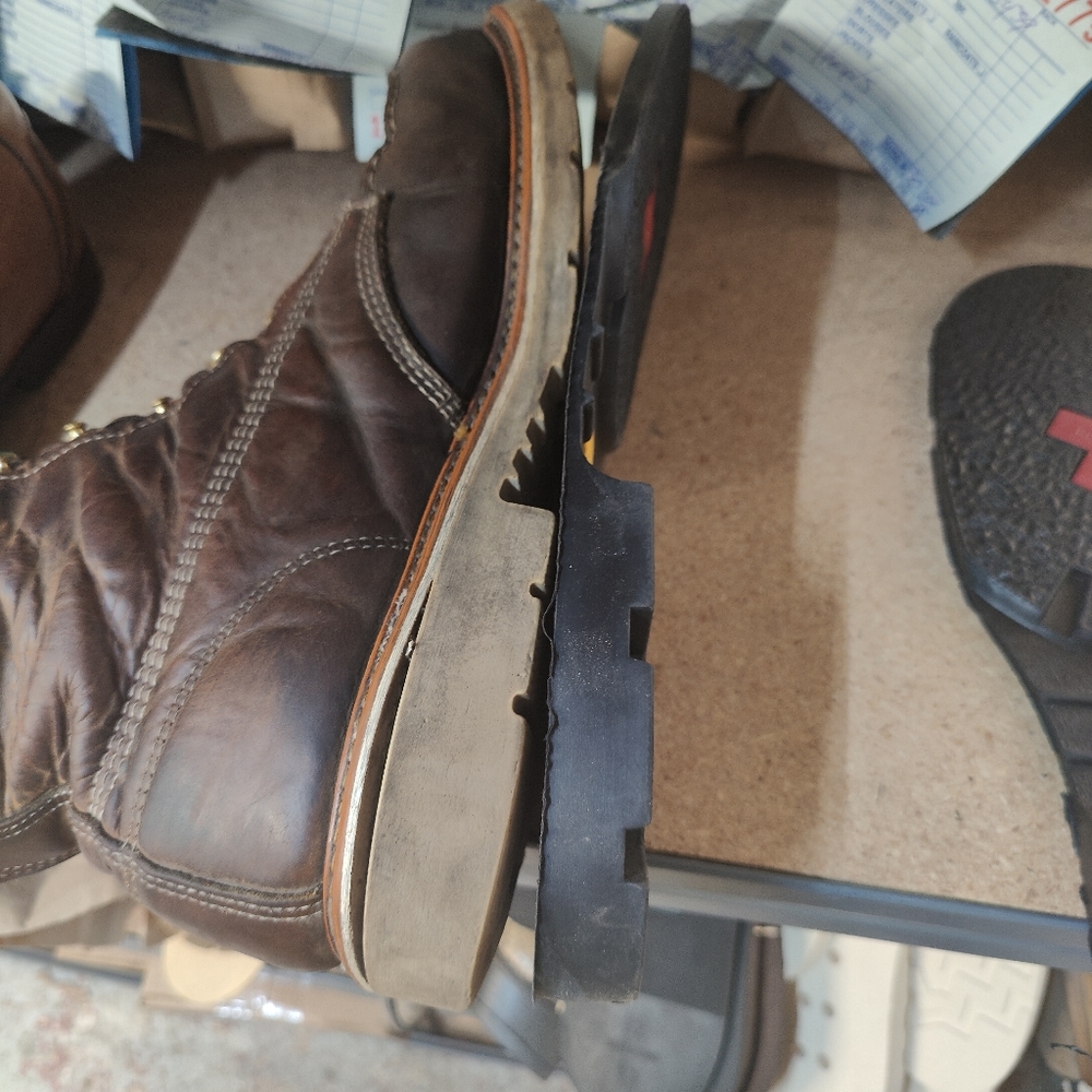 Industrial Work Boots Resoled with Vibram Alpha #1318 Oil Resistant Heel Defined - Picture 8 of 15